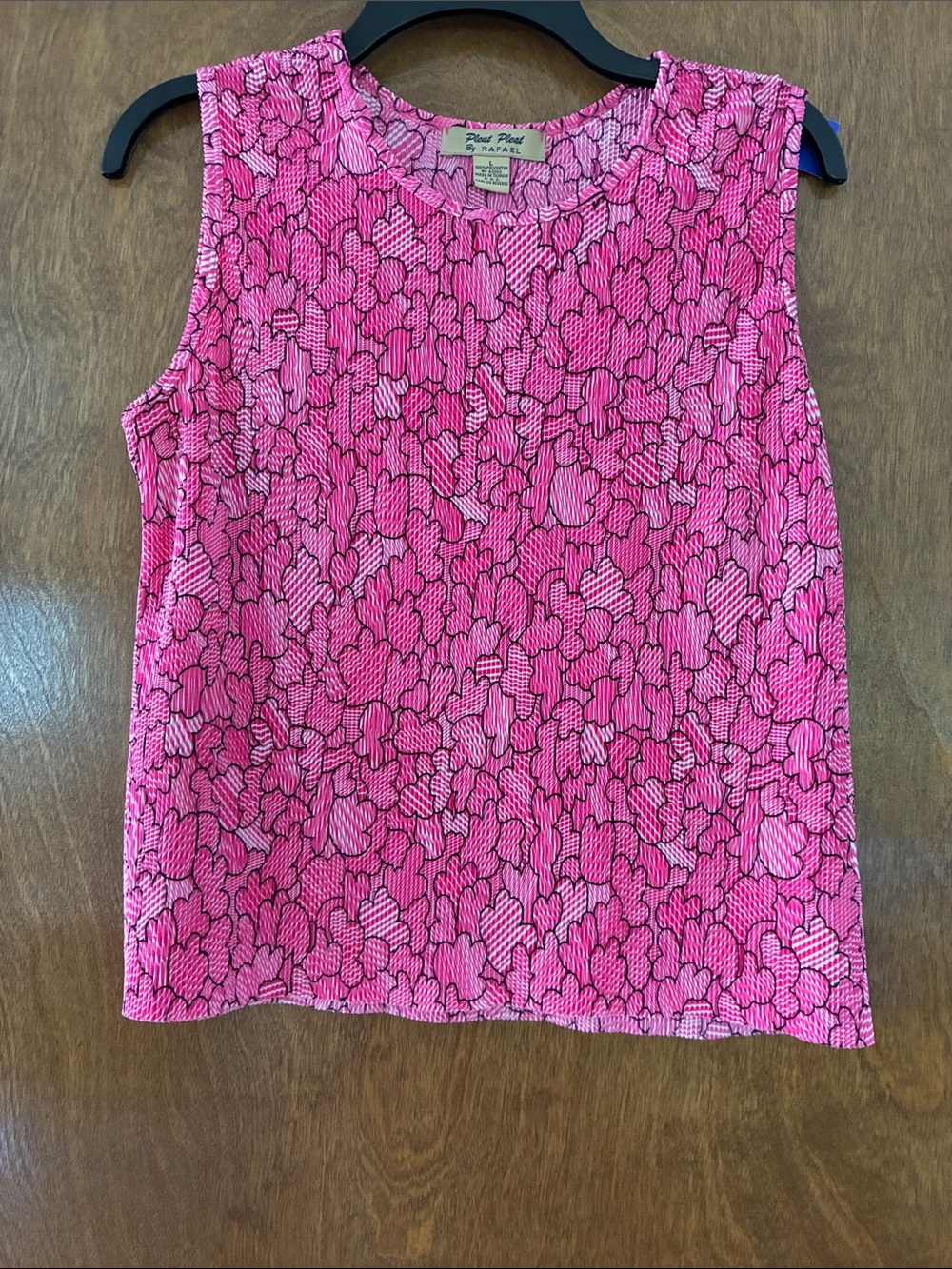 Pleat Pleat by Rafael Pink Floral Sleeveless Top Size Large